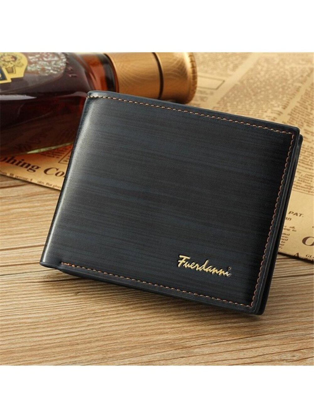 Men's Slim Bifold Leather Wallet Multi-Card & ID Holder Midnight Blue